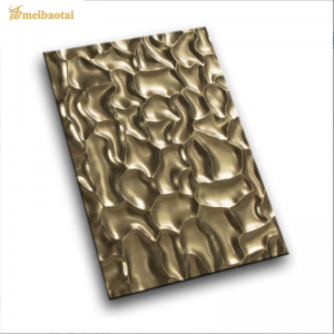 SS304 201 Rose Gold Mirror , Gold Mirror Irregular flow embossed pattern stainless steel sheet decoration plate