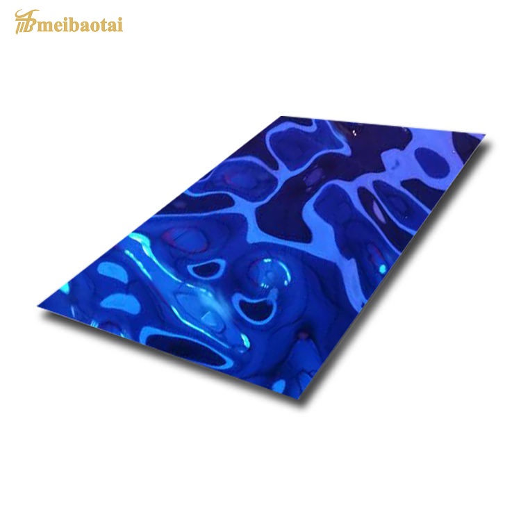 PVD Color Blue Mirror Water Wave Stainless Steel Stamped Ripple Sheet for Wall Panel Ceiling Decoration