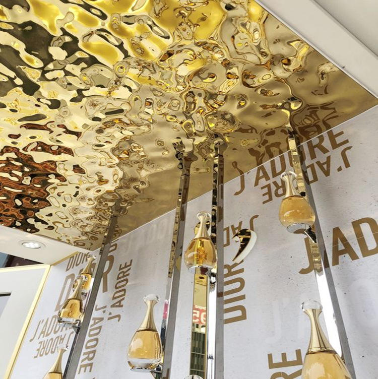 SS304 201 Gold Mirror Water Ripple Sheet Decoration Ceiling ,Wall